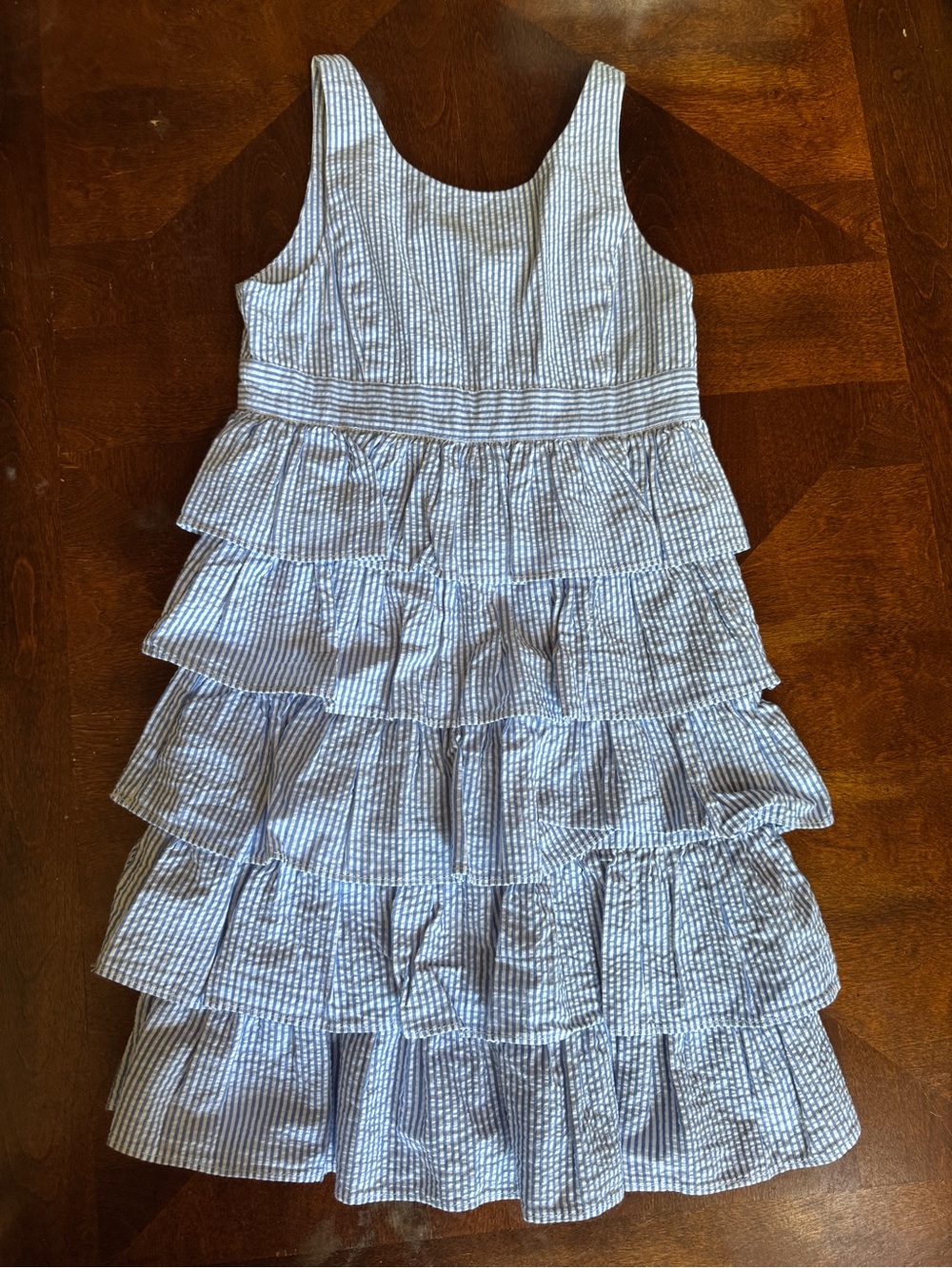 Ralph Lauren Blue and White Striped Tiered Seersucker Dress